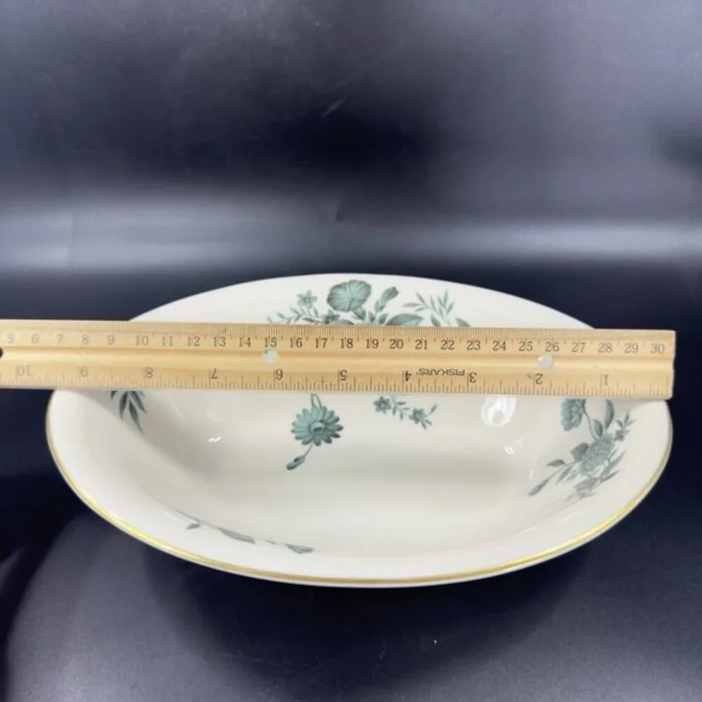 Pickard Fine‎ Porcelain Diana Pattern Oval Dish Bowl Elongated USA Green Ivory